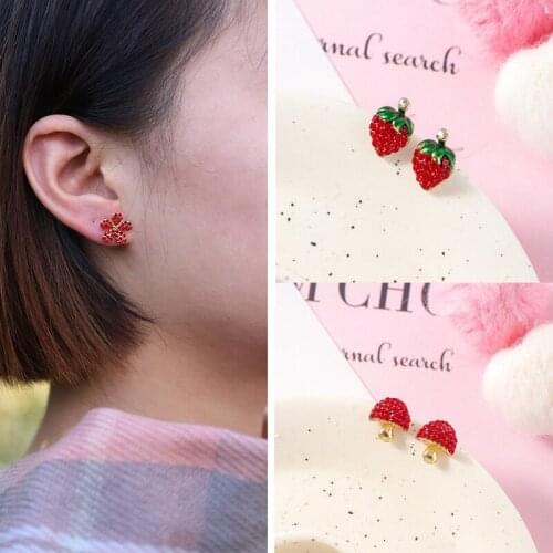 Nordic Exquisite Mushroom Strawberry Red Apple Cherry Pendant Ear Pins for women gilr Серьги вишня Горячие продажи оптом