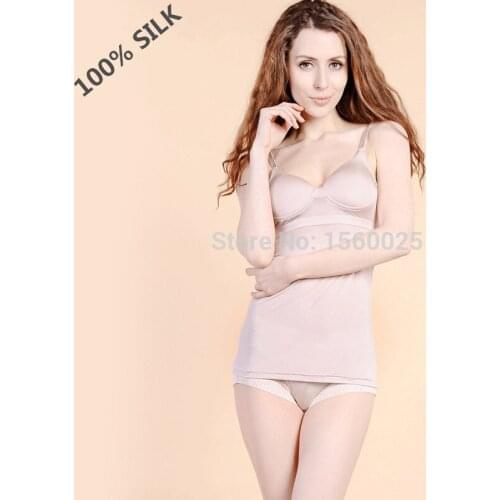 Knitted Pure Silk Spaghetti Vest Wireless Top Camisoles Female Quality 100% Mulberry Silk Underwear Tanks M/L Free Shipping