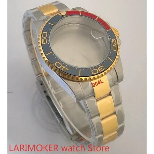 Sealed back 40mm sapphire glass with 904L stainless steel gold bracelet with ETA NH36 MH35 case blue red bezel