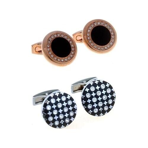 10pairs/lot Rosegold/Sivler Round Crystal Cufflinks Copper Plating Rhinestone Cuff Links Mens Wedding Jewelry Gift Wholesale