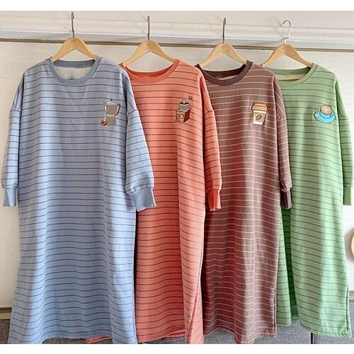 Women Autumn Winter Dress Fashion Thicken Warm Loose Cartoon Cute Oversized Nightwear Nightgown Nightdress Nightshirt