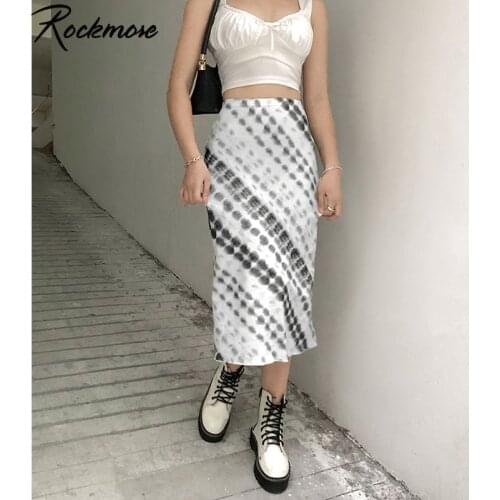 Rockmore Y2K Aesthetic Tie Dye Print Midi Skirt Female 90s Woman Hight Waist Long Pencil Skirt Harajuku Korean Summer Female New