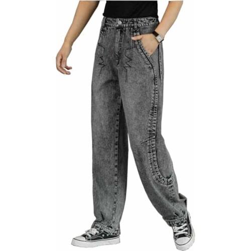 2020 High Quality High Waist Jeans Women Autumn Winter Loose Denim Straight Pants Plus Size Fashion Gray Casual Trousers KW300