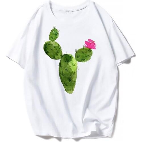 Womens Cactus Printing Fashion Cartoon Tops Graphic Female Ladies Womens Lady Short Sleeve Tees T-Shirt Oversize T-shirts