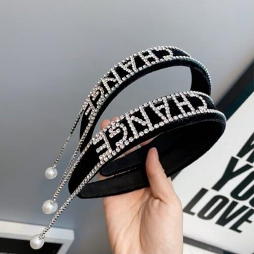 Women Rhinestone tassel headbands temperament pearl pressure hairbands