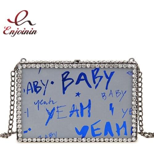 Reflective Laser Letter Box Design Women Party Clutch Evening Bag Purses and Handbags Ladies Shoulder Chain Bag Crossbody Bag