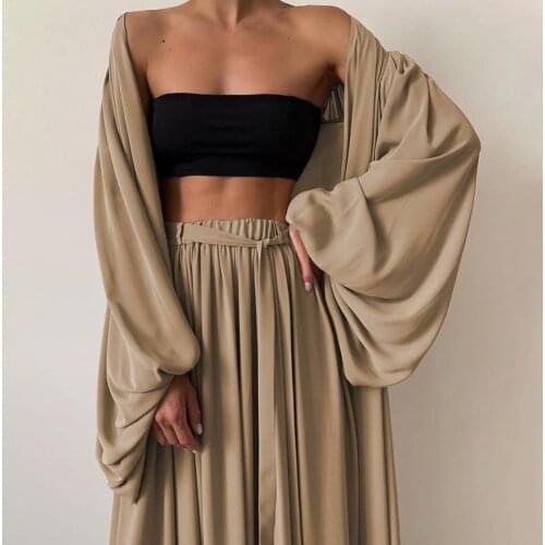 Women Outfit Solid Color Long Sleeve Cardigan Tube Top Wide Leg Pants Three Pieces Set Tracksuit two piece set women Clubwear