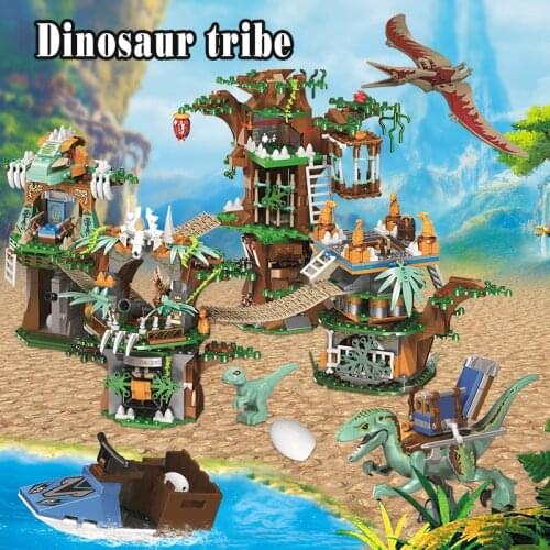 1000pcs Dinosaur Series Tree House DIY Model Building Blocks Jurassic World Park Dinosaur Figures Bricks Toys Set For Boys
