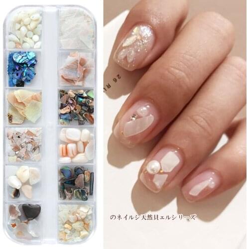 12 Mixed 3D Abalone Shell Irregular Stone Nail Art Decorations Set UV Gel Flake Slider Nails Shimmer Pearl Manicure Polish Tools