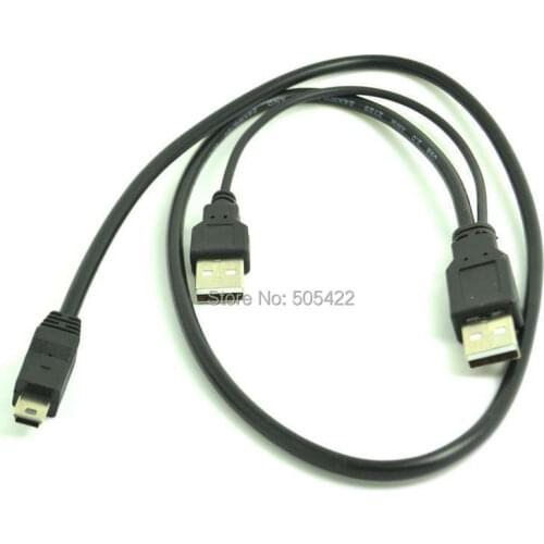 20pcs/lot USB Split Y Cable 2.0 A Male mini 5pin B Data External HARD Drive HDD cord power Cable Lead