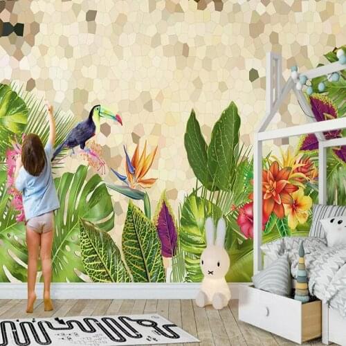 Custom 3D Mural Wallpaper Simple Tropical Plant Green Leaf Creative Mosaic Fresco Living Room Bedroom Home Decor Papel De Parede