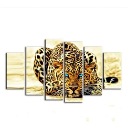 5 Piece Animal Canvas Wall Art,Abstract Leopard Canvas Prints with Frame,Attractive Leopard Picture Decorative
