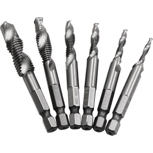 6pcs M3-M10 Screw Tap Drill Bits Hss Taps Countersink Deburr Set Metric Combination Bit High Speed Steel 1/4 IN Hex