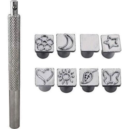 8 Pcs/1 Set Metal Leather Punch Tool Carving Hole Printing DIY Craft Stamps Art Pattern Handmade