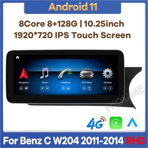 10.25" 8Core CPU 8G RAM Android 10 Radio Multimedia Player GPS Navigation for Mercedes Benz C-Class W204 2011-2014 RHD Cars