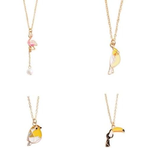 Free shipping 12pcs / lot fashion jewelry accessories enamel parrot flamingo tocan bird pendant necklace