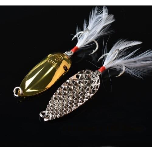 2pcs/lot 10g 13g 15g Metal Luminous Spoon Spinner Fishing Lure Wobblers Artificial Hard Bait with Feather Hook Pesca