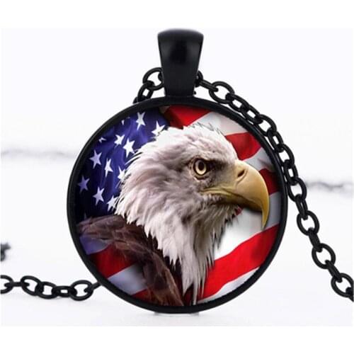 Bald Eagle Flag Vintage Photo Cabochon Glass Chain Necklace,Charm Creative Women Pendants Fashion Jewelry Accessory,Friend Gifts