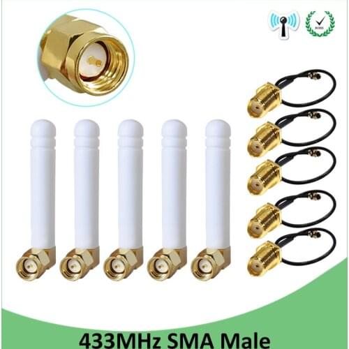 20pcs 433MHz lora Antenna 3dbi SMA Male Connector Plug 433 IOT Directional Antena Small Size Antenne + 21cm RP-SMA Pigtail Cable