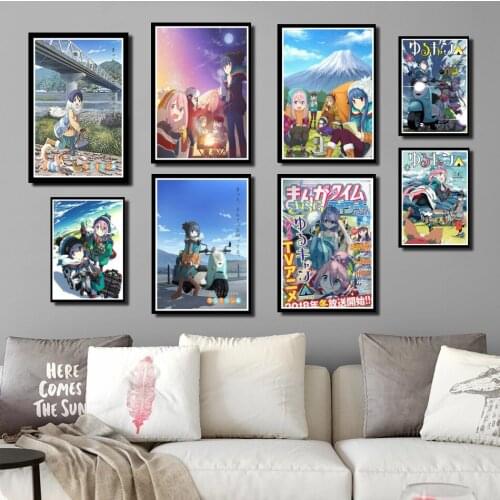 Perfect JL Poster And Prints Yuru Camp Japanese Anime Comics Movie Cute Girl Art Painting Wall Pictures Home Decor wall stickers