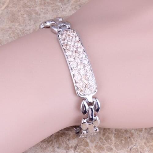 Perfect Champagne Morganite Silver Plated Link Chain Bracelet 7.5 inch S0682