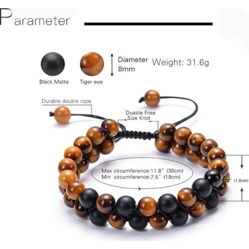 Matte Onxy & Tiger Eye Stone Two Kinds Natural Stone Mixed Beads Double Row Unisex Charms Bangle Bracelet For Girls Gift