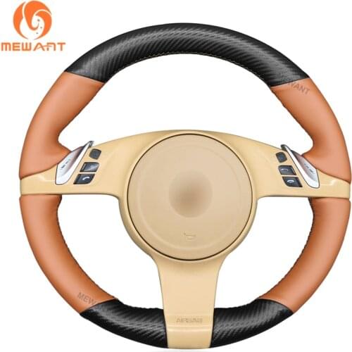 MEWANT Black Matte PU Carbon Fiber Steering Wheel Cover for Porsche 911 991 Boxster 981 Cayman Cayenne Panamera 2009-2015 2016