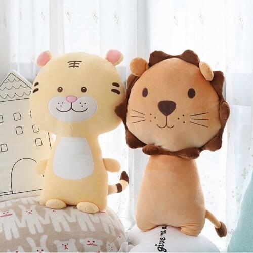 75cm Kawaii Lion Tiger Plush Long Pillow Toy Soft Cartoon Animal Stuffed Doll Sleeping Pillow Cushion Friends Birthday Gift