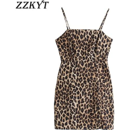 ZZKYT 2021 Women Summer Fashion Print Split Mini Dress Vintage Sexy Square Collar Sleeveless Backless Party Female Dresses Mujer