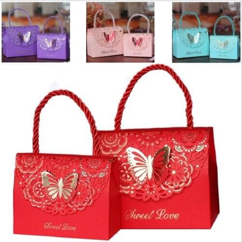 Multicolor Portable BoxPaper Candy Bags With Rope Gift Box Candy Boxes Wedding Favors Decorations for Guests Party Supplies