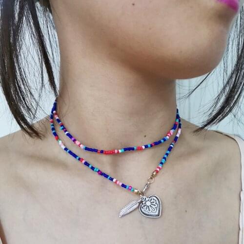 Fashion Womens Seed Bead Long Statement Necklace Double-deck Clavicle Double-duty Necklace for Women Jewelry Gift Collier Femme