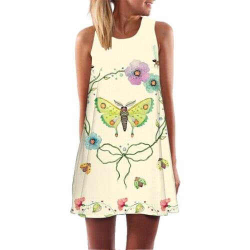 Fashion womens casual vest dress butterfly 3D full print dress womens summer casual Bohemian style vest dress