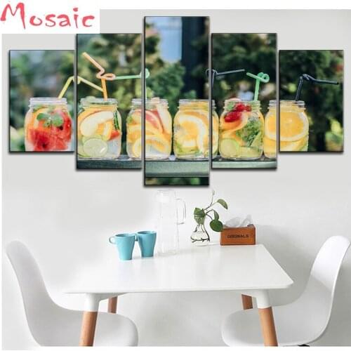 5 pcs diamond painting Summer Dessert Fruit tea Pictures diamond mosaic Full Round/square wall painting of Rhinestone embroidery