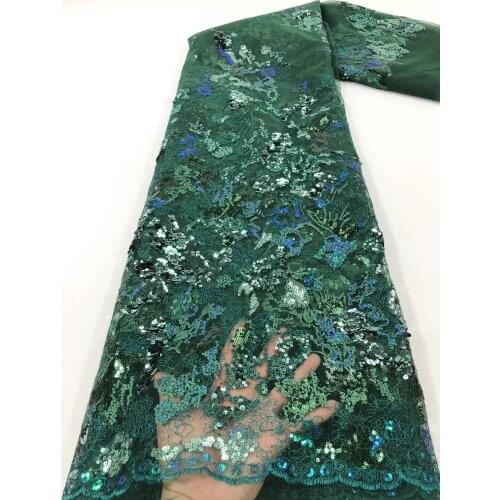 Latest French Tulle Lace Fabric 5 Yards 2021 High Quality Nigerian Women Wedding Sequins Embroidery African Lace Fabric JJN718