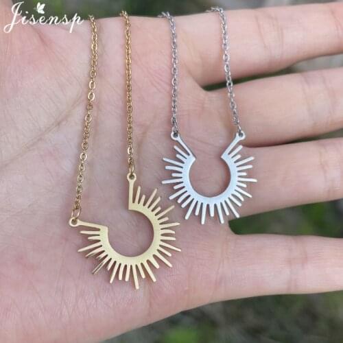 Stainless Steel Necklace Gold Circle Irregular Sun Pendant Necklaces for Women Girls Minimalist Jewelry Birthday Bijoux Femme