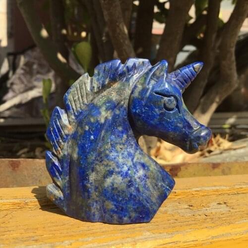 Natural Rock crystal figurine polished hand carved Lapis Lazuli stone unicorn statue