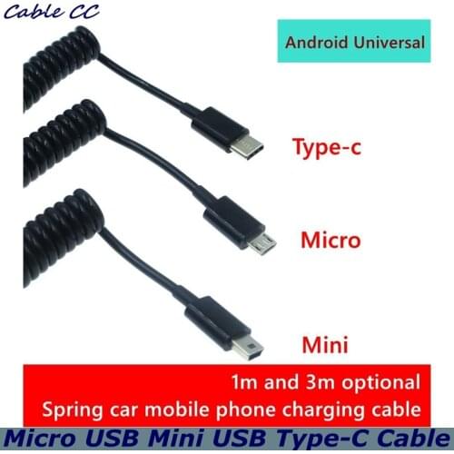 Spring Micro USB cable C-type mini usb fast charger for Samsung S8 S9 S7 Edge car retractable data cable for Android phones 3M