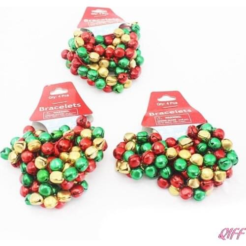 Colorful Jingle Bells Dance Stretch Bracelets Kids Jewelry For Christmas Party