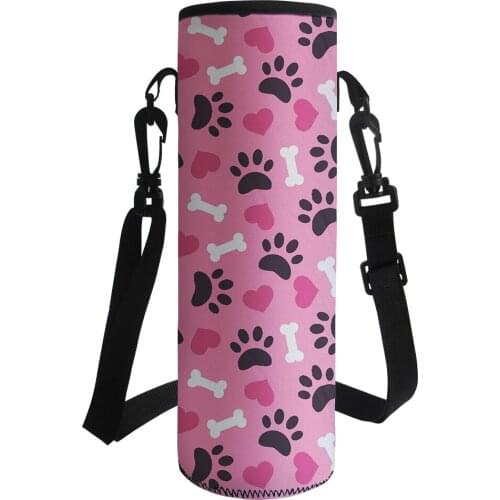 Pink Dog Paw Print Sports Water Bottle Case Insulated Bag Neoprene Pouch Holder Sleeve Cover Carrier for Mug Bottle Cup
