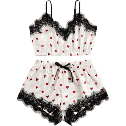 Sexy Women Striped Satin Silk Lace Sleepwear Lace Floral V Neck Sleeveless Lingerie Tops+Nightwear Shorts Women Pajamas Sets New