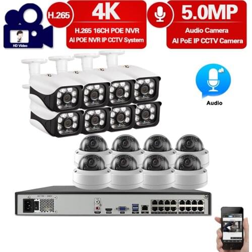 H.265 16CH 5MP CCTV POE NVR Security Camera System Kit 4K Outdoor Motion Detection IP Dome Video Surveillance Camera Set XMEYE