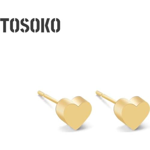 TOSOKO Stainless Steel Jewelry Heart Shaped Earrings Womens Simple And Lovely Stud Earrings BSF051