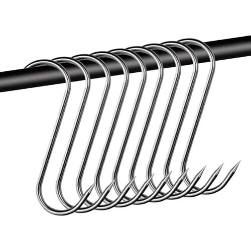 10Pcs Long Pointed S Hooks Rack Butcher Meat Stainless Steel Hanger 12/15cm Kitchen Hooks