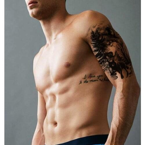 Temporary Tattoo Stickers Black Forest Wolf Fake Tattoo Waterproof Tatoo Flash Tatto Body Art Leg Arm Large Size for Women Men