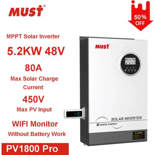 5.2KW PV18 Pro Series High Frquency Pure Sine Wave 48V Solar Inverter Built In 80A MPPT Solar Charge Controller 220V Output