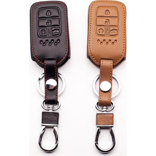 High quality Leather Car Key Case Fob Hood Fit For Honda 2015 2016 2017 Civic Crv Crad V Accord Pilot Shell Protector 4 Buttons