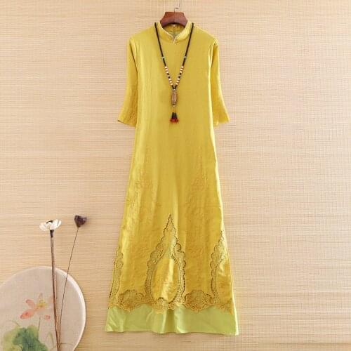 High-end Spring And Summer Women Cheongsam Dress Retro Elegant Embroidery Chinese Style Lady Party Qiapao Hollow Out Dress S-XXL