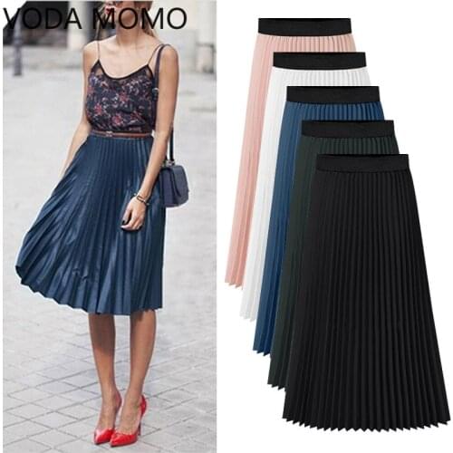 High waist Womens skirt pleated skirts woman fashion 2020 winter womens jupe femme calf length skirt maxi A-line skirt