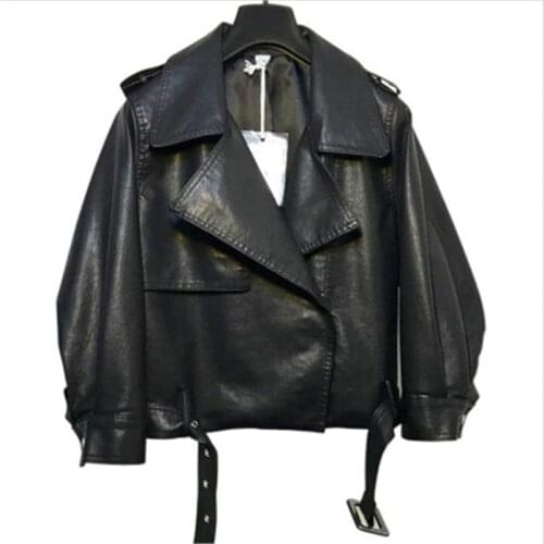 Female PU leather jacket 2020 Autumn Winter European American Loose Womens Warm Leather Jacket Motorcycle Jacket Femme N288