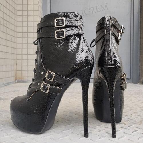 SEIIHEM SUPER Women Ankle Boots Round Toe Thin High Heels Platform Lace Up Booties Ladies Shoes Woman Large Size 41 44 47 52